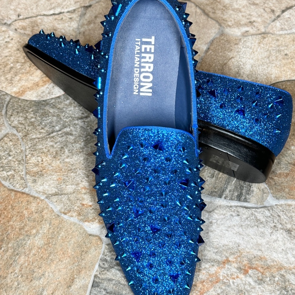 Terroni Royal Blue Men's Slip-On Spikes Dress Shoe-Fashionable